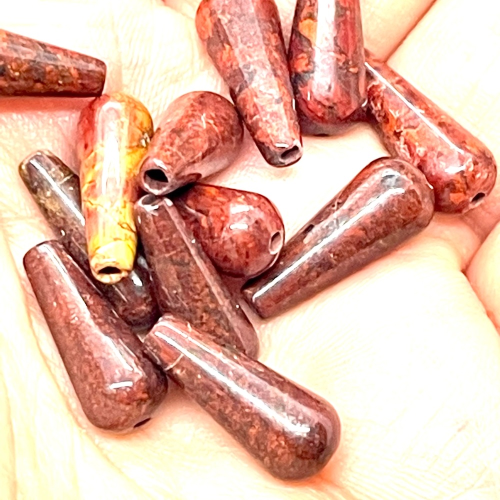 Lot of 17 Red Jasper Teardrop Beads